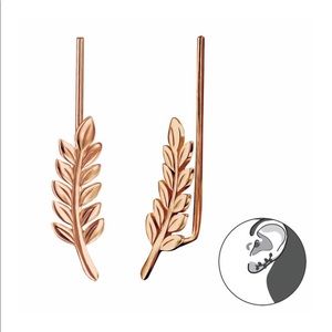 925 Sterling Silver Rose Gold Leaf Ear Pin
